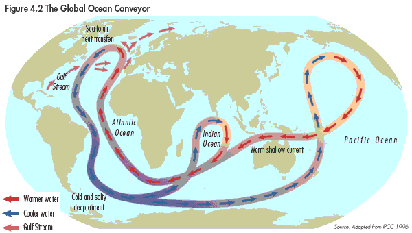 Global conveyor currents. Courtesy, UNO/IPCC