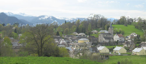 View across Bartres, where Bernardette stayed during her childhood, to the Pyrenees mountain range.