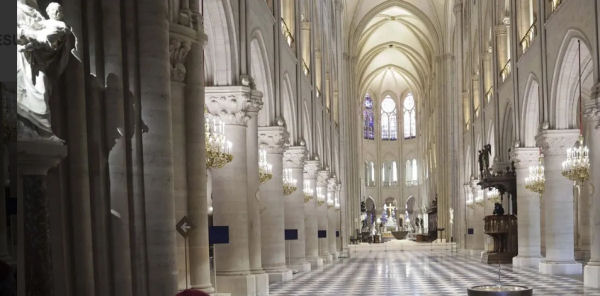 Interior of the cathedral of Notre Dame de Paris, restored in 2024 