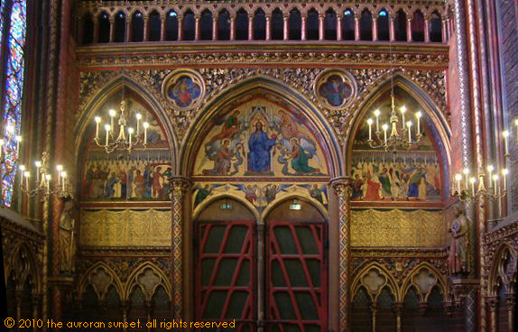 Some of the highly gilded, coloured and decorated interior of Ste. Chapelle