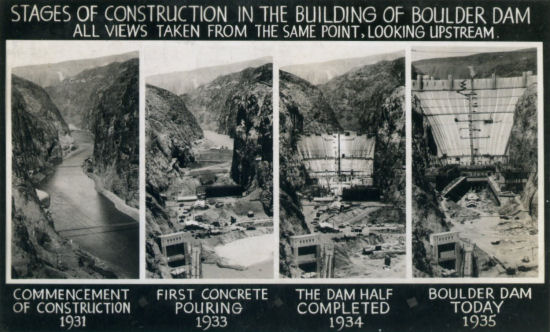 postcard showing Boulder Dam construction stages
