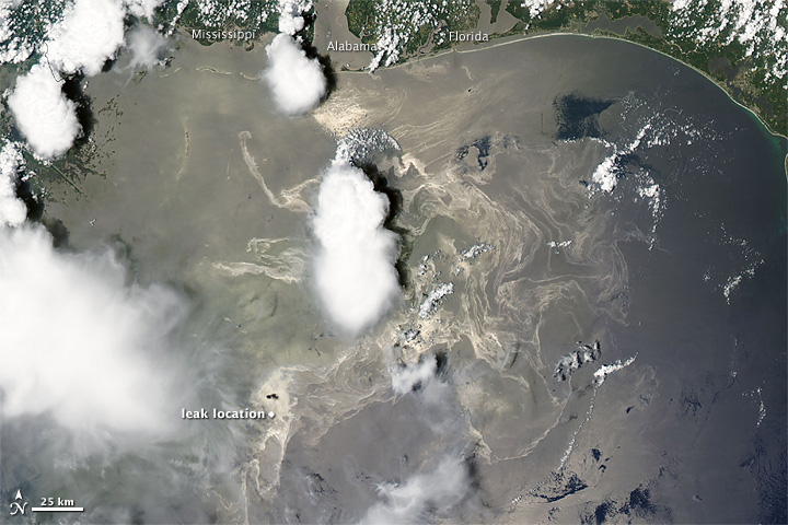 Gulf of Mexico leak, satellite photo from NASA, taken 19 June 2010