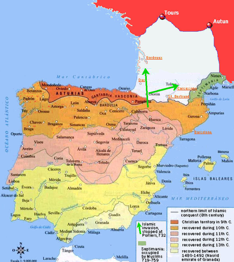 The stages of the reconquest of Spain from Islam