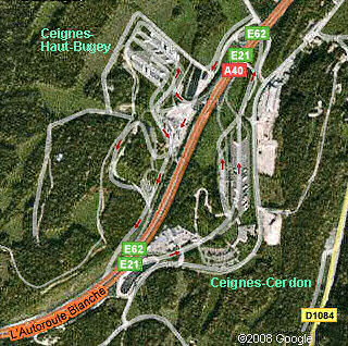 Google satellite map of Ceignes-Cerdon and Ceignes-Haut-Bugey aires, A40