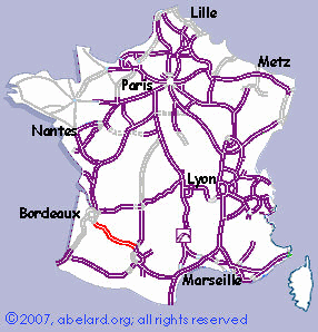 Motorways/autoroutes of France, showing the A62 autoroute
