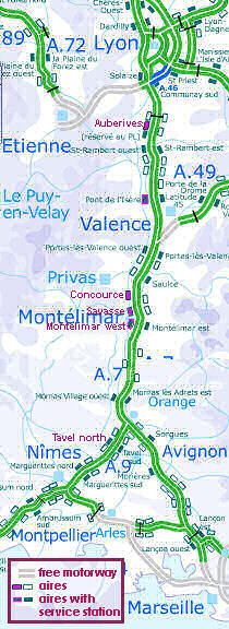A7 autoroute map showing the aires and junctions. Image: ASF