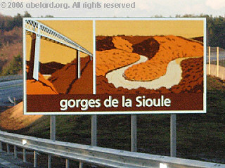 Motorway sign forwarning of the gorges of Sioule