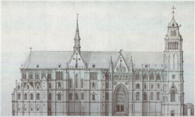 cathedral of Arras, in the 18th century. From a drawing by Posteau (north side)