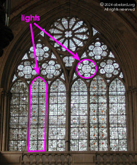 Grissaille window, Poitiers with window lights examples marked -npink