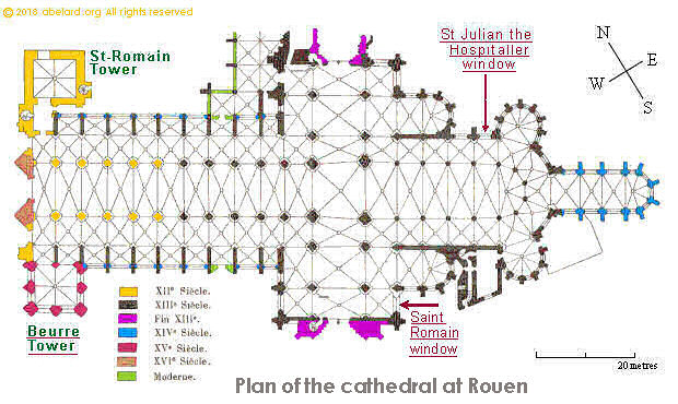 Interior floor and window plan of Rouen Cathedral