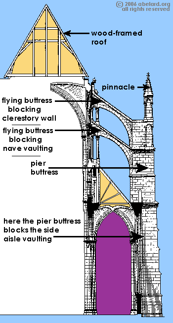 half cross-section of Amiens cathedral to show buttressing and roof.