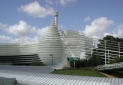Futuristic layered building at Futuroscope