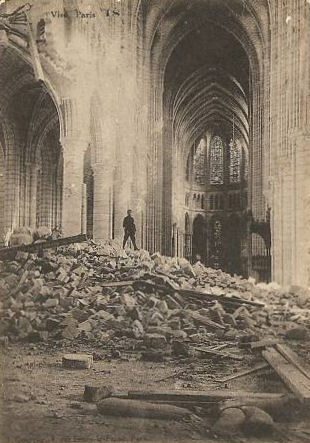 the interior of Soissons cathedral after WW1 bombardments