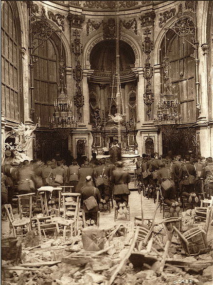 A thanksgiving service held in Cambrai cathedral on 13th October 1918, attended by Canadian servicemen