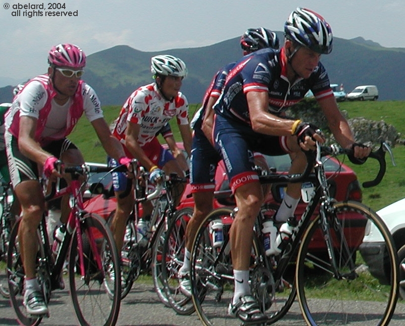 Lance Armstrong, Richard Virenque and Jan Ullrich climbing a Category 2 hill