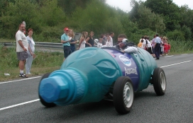 mineral bottle on wheels at the Tour de France