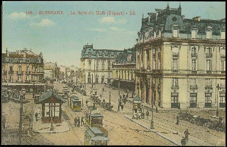 1910 postcard showing busy central Bordeaux 