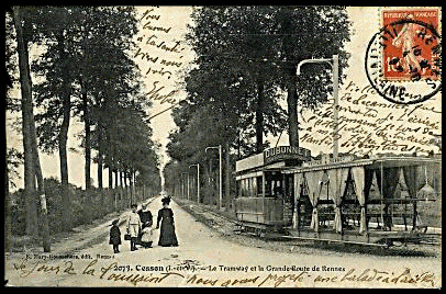Cesson - Grande Route de Rennes and tramway. Postmarked 1910