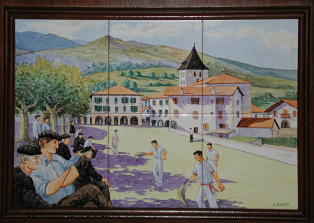 Painted tile scene in the bar at the top of the Rhune