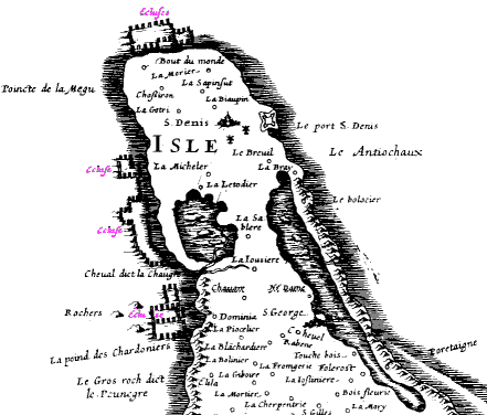 17th century map showing the elcuses on the coast of northern Oleron