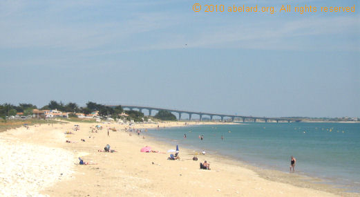 Beach overlooking the Ile de Re bridge to the mainland and La Rochelle