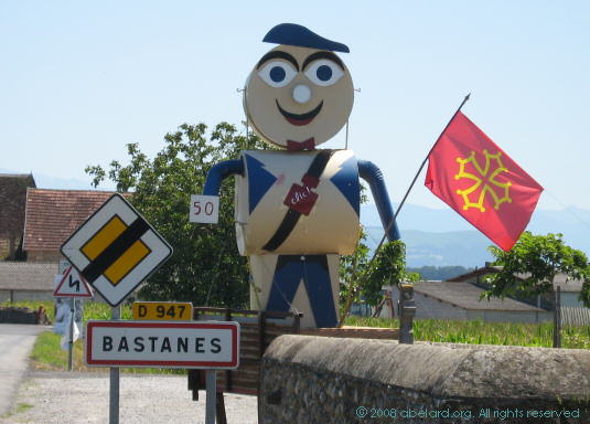Welcoming guardian at the entrance to Bastanes village, 2007