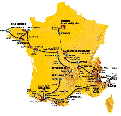 Map of the 2008 Tour de France