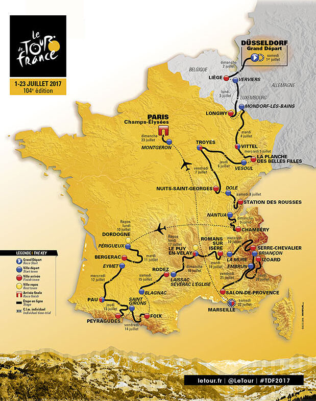 Route map of the 2017 Tour de France
