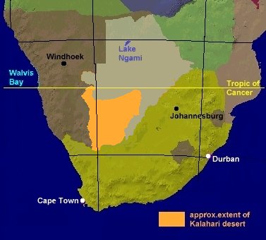 Sothern Africa, showing Kalahari desert
