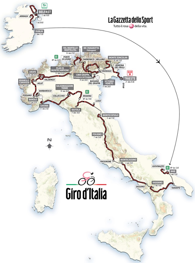 Route map for 2014 Giro d'Italia