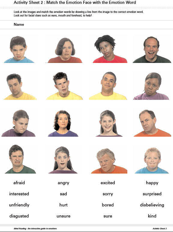 Mind reading - emotions activity sheet