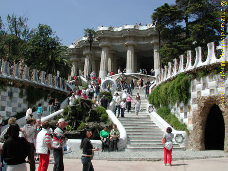 At the entrance to Park Guell on a summer's day