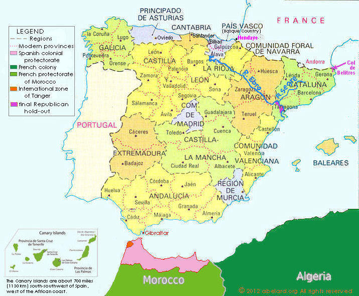 Map of Spain and its North African colonies