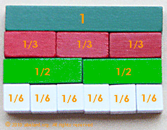 Cuisenaire rods - sixths,thirds,halves,one